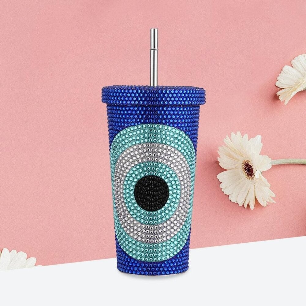 Bling Large Evil Eye Studded 17oz Stainless Steel Tumbler
